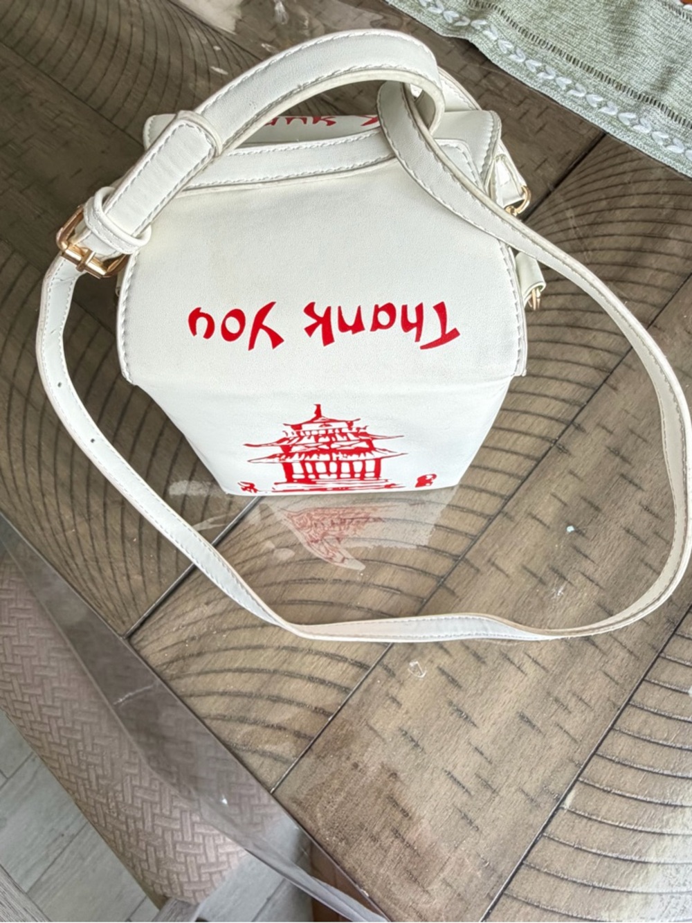 White Crossbody Bag with Red 'Thank You' Graphic